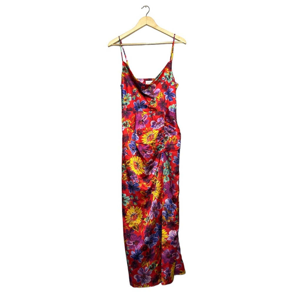 Milly Women Lilliana Wildflower Adjustable Strap Satin Midi Dress Coral Size 10